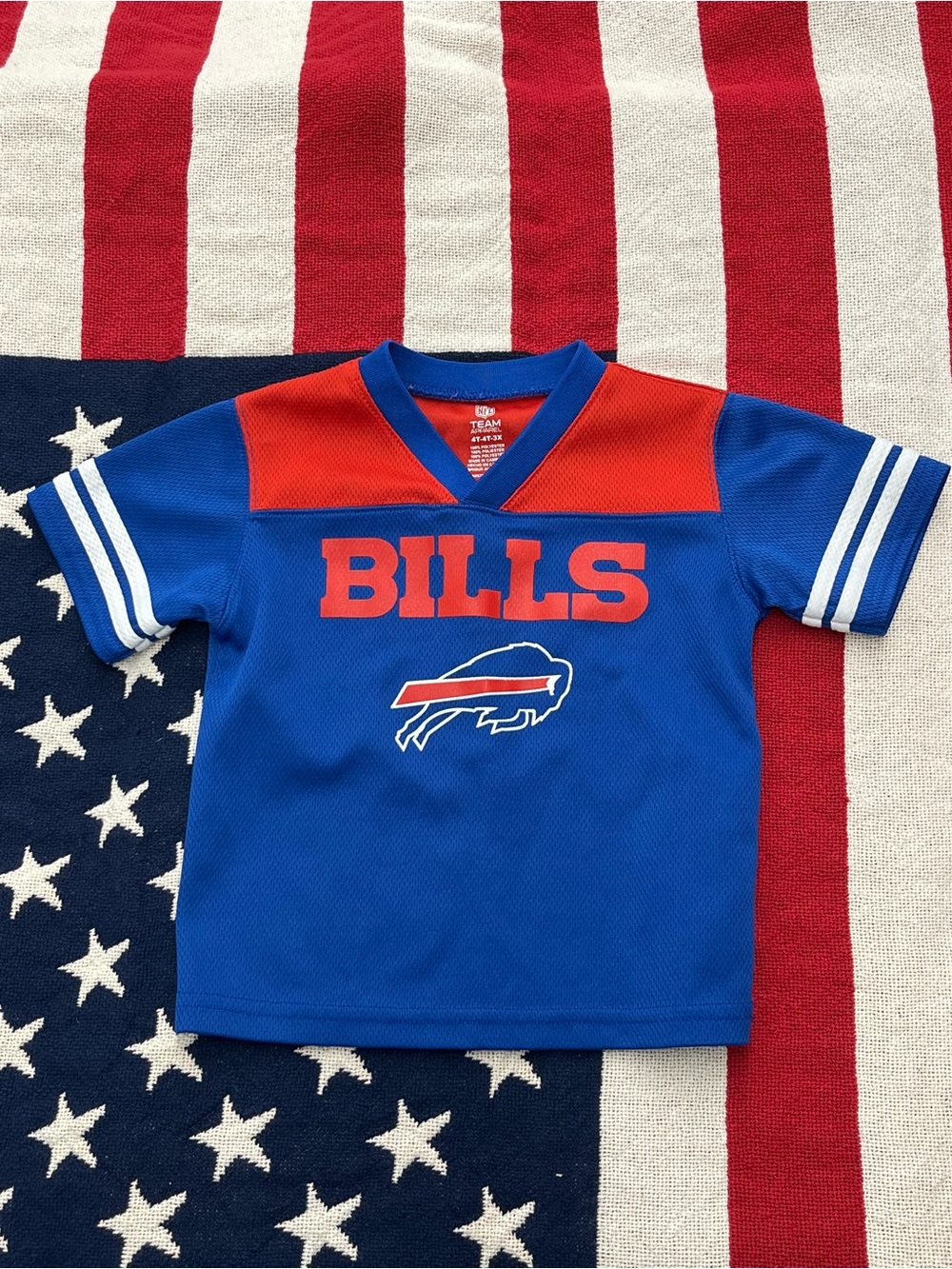 NFL Kids Blue and Red Buffalo Bills Jersey Top Size 4T